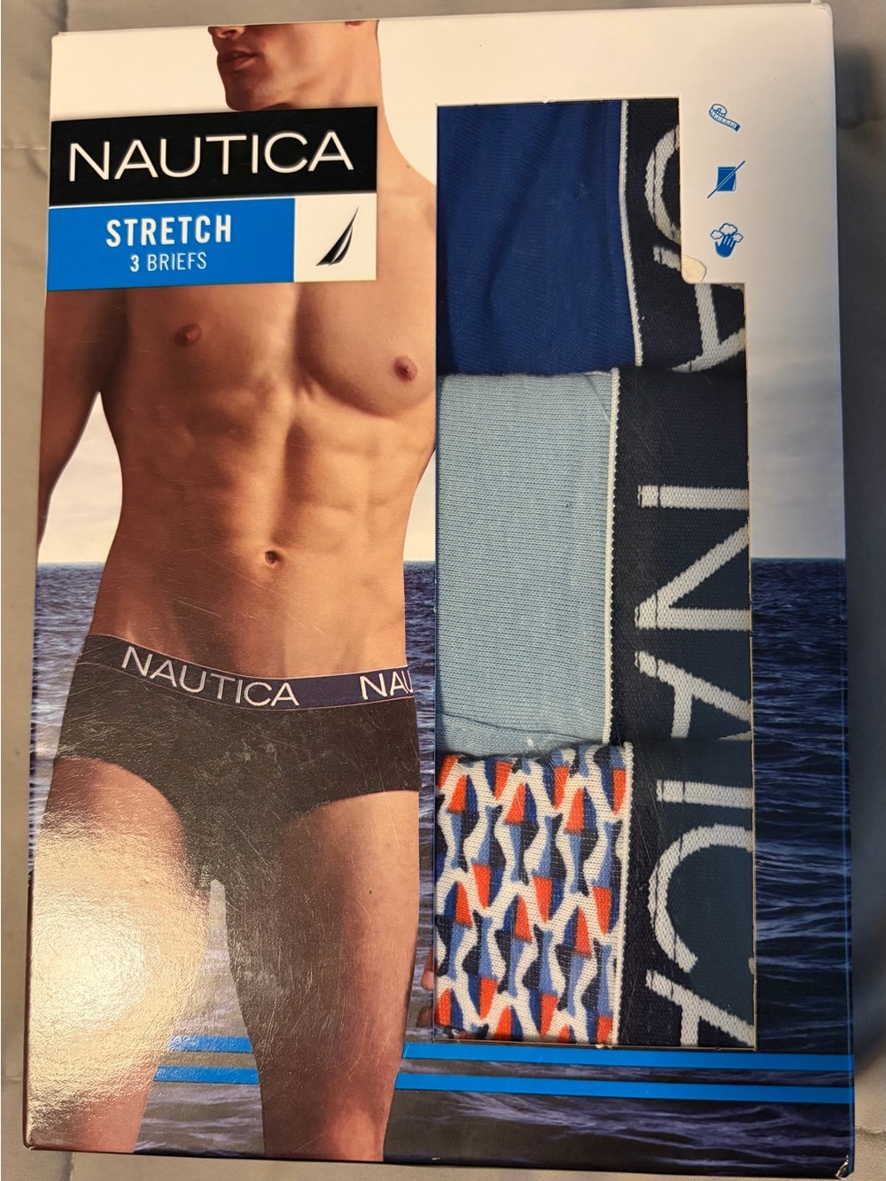 Nautica Men's Stretch Briefs - Navy / Light Blue / Blue/Orange Pattern - 3 Pack